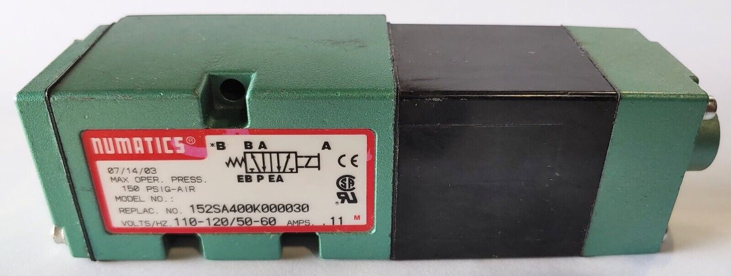 Numatics 152SA400K000030 Solenoid Pneumatic Air Valve 228-690B 115VAC 150 PSI