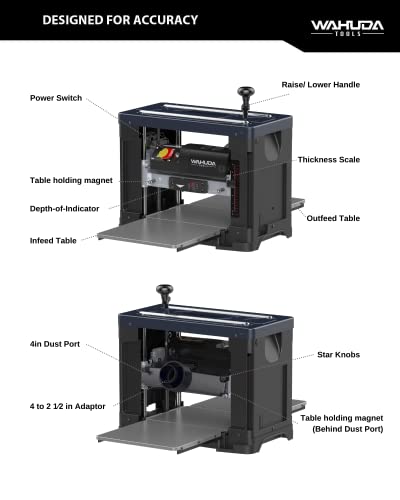 Wahuda Tools Cepilladora de cabeza de corte en espiral de 13" con puntas de carburo de 4 lados (velocidad única - nuevo)