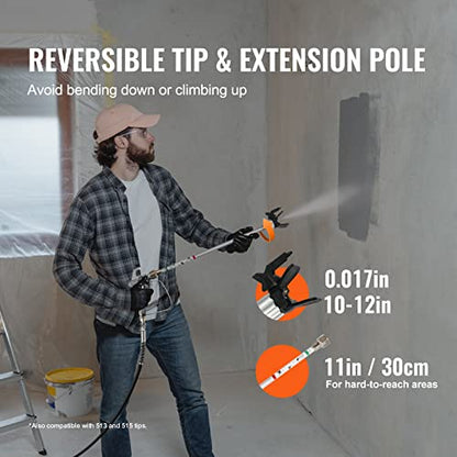 VEVOR - Pulverizador de pintura sin aire 7/8 HP de alta eficiencia, barra de extensión eléctrica para pintar y kit de limpieza para interiores, exteriores, muebles y vallas; 650 vatios, 2900 PSI