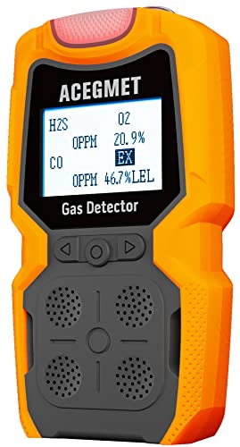 ACEGMET 4 Monitor de gas múltiple indicador (vibración, audible, visual) H2S, O2, CO y LEL 4 Monitor de gas personal recargable 4 medidores de gas 2 años de vida del sensor, olfatador de gas