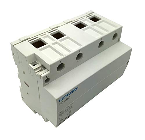 Electrodepot - Contactor IEC 500V (90 Amp, 4 polos, normalmente abierto, modelo delgado, bobina 220VAC, inductivo 60A, resistivo 100A, con base de montaje para carril DIN)