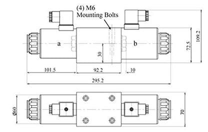 Válvula solenoide eléctrica hidráulica D05 (NG10) Conector DIN 31 GPM 4560 psi Alimentado por CA o CC, serie VSD10 (12 VCC, C-cerrado-todos los puertos cerrados en posición central)