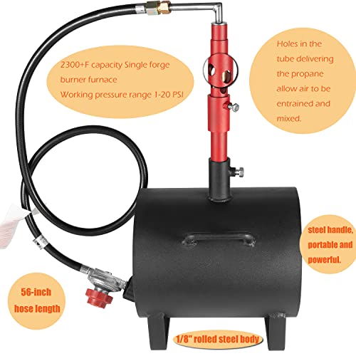 Forja de propano portátil de un solo quemador, forja de gas propano ovalada de gran capacidad, forja de herrería para herrero, cuchillos y herramientas