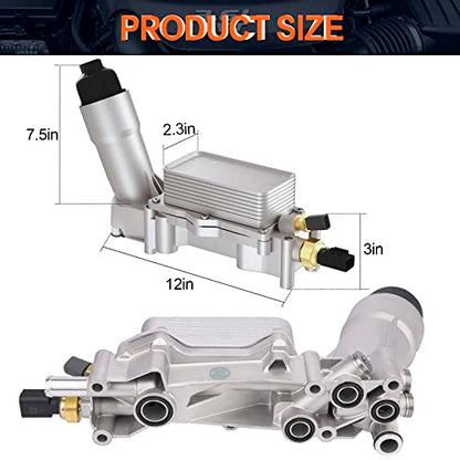Enfriador de aceite de motor de aluminio 926-876 con adaptador de carcasa de filtro de aceite compatible con Jeep Chrysler 200 300 Dodge Charger Grand Cherokee Wrangler 3.6L V6 68105583AF 5184294AE 926-959