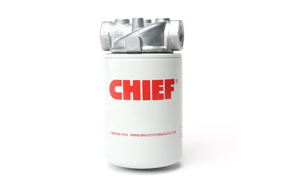 Chief Conjunto de filtros giratorios - Filtro hidráulico de 10 micrones - Conjunto de filtro hidráulico con derivación de 15 PSI 250 PSI, 25 GPM, puerto de entrada/salida NPTF de 3/4 pulgadas, rosca de 1 a 12, sin puerto indicador