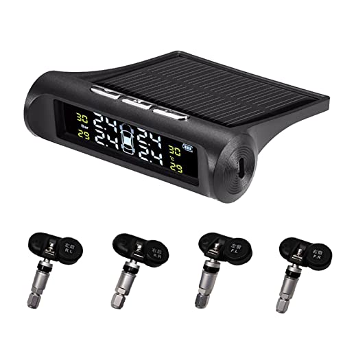 Sistema de monitoreo de presión de neumáticos, monitor TPMS inalámbrico de energía solar con 4 sensores externos o internos, pantalla LCD, alarma en tiempo real, temperatura de presión para furgonetas, camiones y coches (con sensor interno)