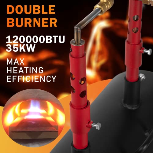 Forja de propano portátil de doble quemador de gran capacidad (19 x 6.7 x 3.5 pulgadas), calienta hasta 3500 °F/1426 °C para herrería, fabricación de cuchillos, herramientas para hacer forjas