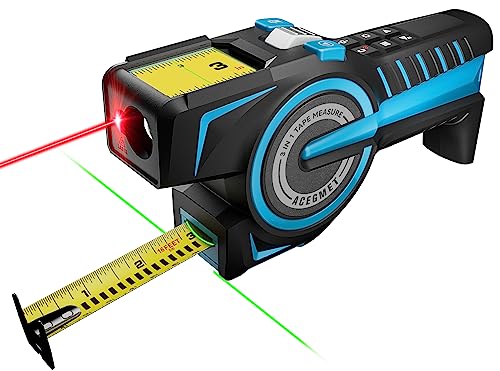 Cinta métrica digital 3 en 1, herramienta de medición láser ACEGMET de 330 pies y cinta de acero de 16 pies con pantalla digital, línea láser extendida y medición incremental, cinta reemplazable | Batería intercambiable | Sincronización de aplicaciones