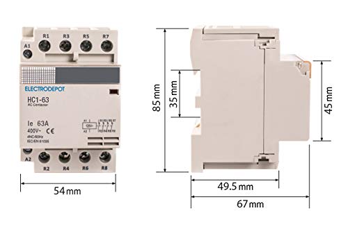 Electrodepot 60 amperios 4 polos normalmente cerrado IEC 400V Contactor (funcionamiento silencioso) - Bobina de 110-120 VAC, inductivo 30 A, resistente 60 A con base de montaje para riel DIN