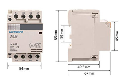 Electrodepot - Contactor IEC 400V (funcionamiento silencioso, 4 polos, 40 A, bobina 110/120 VAC, inductivo 20 A, resistivo 40 A, con base de montaje para carril DIN)