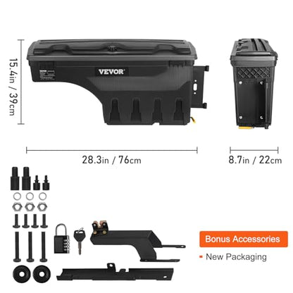 VEVOR Truck Bed Storage Box, Swing Case Fits Ford F-150 2015-2021, Passenger Side, Lockable Wheel Well Tool Box with Password Padlock, Waterproof and Durable ABS Tool Box