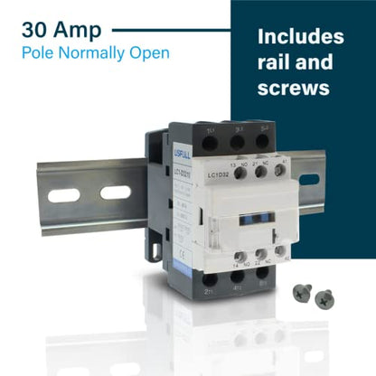 Contactor, bobina de 110-120 V, carga del motor 32 A, iluminación 40 A, paquete de 50 A con riel DIN chapado en zinc de acero ranurado, 35 mm x 6 pulgadas, 1 pieza con 2 tornillos número 10