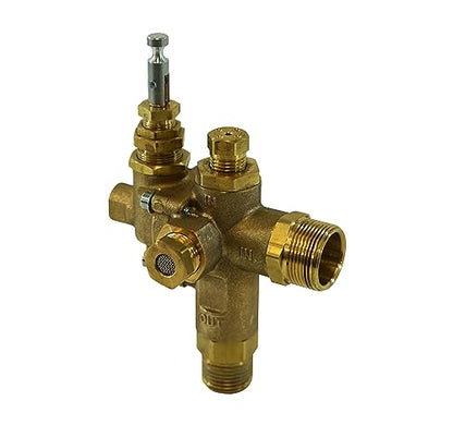 Repuesto para Atlas Copco 1312100497, entrada lateral de compresión de 3/4 pulgadas x salida MNPT de 1/2 pulgada, válvula de retención piloto de descargador combinado de 90 grados, viene con válvula de arranque en frío instalada, 140-175 PSI