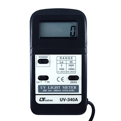 Lutron Medidor de luz UV-340AUV junto con certificado de calibración de fábrica (rango: rango bajo: 1999 uW/cm ^ 2 | Rango alto: 19990 uW/cm ^ 2) para estadios, teatros, laboratorios, salas limpias, habitaciones OT
