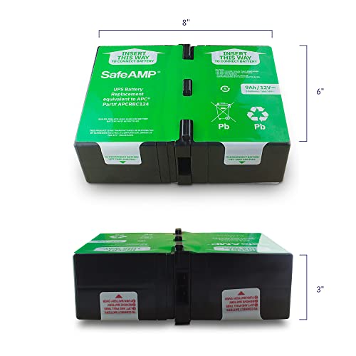 SafeAMP Batería de repuesto para UPS 9Ah, 24VDC VRLA APCRBC124 compatible con modelos de UPS APC BR1000G, BX1350M, BN1350G, BX1000G, BX1300G.
