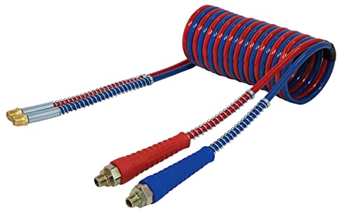Tectran MAGNUMFLEX-HD™ Juego de bobinas de manguera de freno de aire de doble línea de 15 pies | Cable de tractor de 14 pulgadas | Cable de remolque de 14 pulgadas | Magnum unido | Puños flexibles | Revestimiento de armadura | Rojo y azul