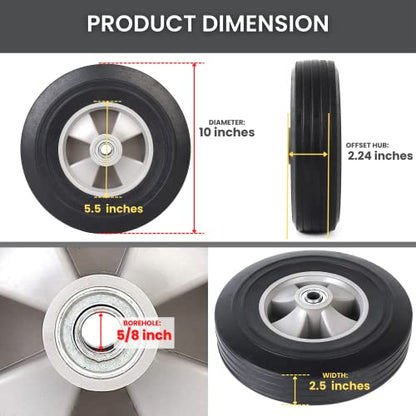 (Paquete de 2) AR-PRO 10 '' x 2 '' Llantas de repuesto de goma sólida antipinchazos (4.10 / 3.50-4 ") - Llantas antipinchazos para carretillas de mano y carretillas con llantas de 10" con ejes de 5/8 "