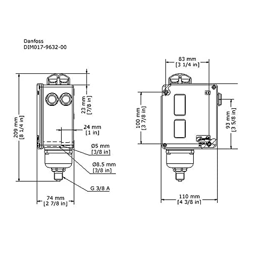 Danfoss - Interruptor de presión (rango: 0 a 40 PSI) con conexión de presión de 3/8 G para automóviles, calderas, turbina de vapor, bombas, HVAC, refrigeración marina | Modelo: RT-110