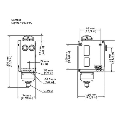 Danfoss - Interruptor de presión (rango: 0 a 40 PSI) con conexión de presión de 3/8 G para automóviles, calderas, turbina de vapor, bombas, HVAC, refrigeración marina | Modelo: RT-110