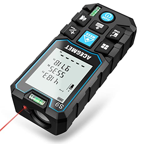 ACEGMET - Herramienta de medición láser, cinta métrica láser de 393 pies, precisión de ± 1/16 pulgadas, pantalla LCD retroiluminada con botón de silencio, modo pitagórico, área y volumen, cinta métrica digital