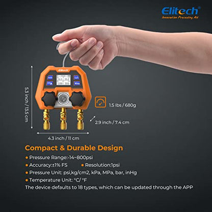 Elitech Manómetro digital de colector con control de aplicación, medidores de CA, ARTEMIS DGM-4B_US