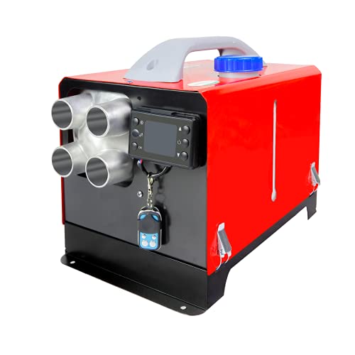 Calentador diésel todo en uno 5KW calentador de estacionamiento 12V 24V carcasa de aluminio calentador de aire diesel con control remoto monitor LCD tanque 5L para coche/RV/barco/camión/furgoneta/autobús (rojo)