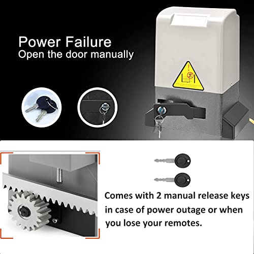 Kit de abridor automático de puerta corredera impulsado por bastidor con controles remotos y sensor infrarrojo operador de puerta eléctrica kit completo para puertas deslizantes de hasta 1800 libras