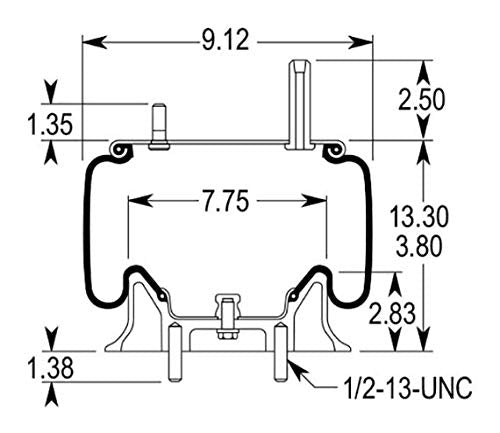 Paquete de 2 bolsas de resorte de aire TORQUE Kenworth (Firestone 9422, Firestone W01-358-9422, Kenworth K303-15, Goodyear 1R11-028) (2 x TR9422)