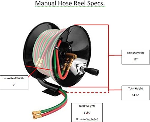 Weldcote HRMWOT - Carrete de manguera manual para manguera de gas doble de 100 pies