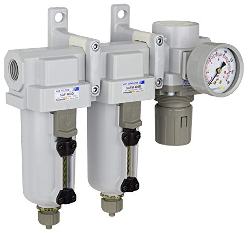 PneumaticPlus SAU430-N04G-MEP Sistema de secadora de filtro de aire comprimido de 3 etapas, filtro de aire de partículas, filtro de aire coalescente, combo de regulador de presión de aire comprimido, NPT de 1/2 pulgada - cuenco de metal, drenaje manual