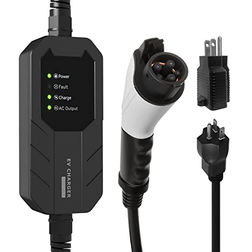 Cargador EV de Nivel 1-2 de Megear (100-240 V, 16 A) Estación de Carga de vehículos eléctricos domésticos EVSE portátil (NEMA6-20 con Adaptador para NEMA5-15)