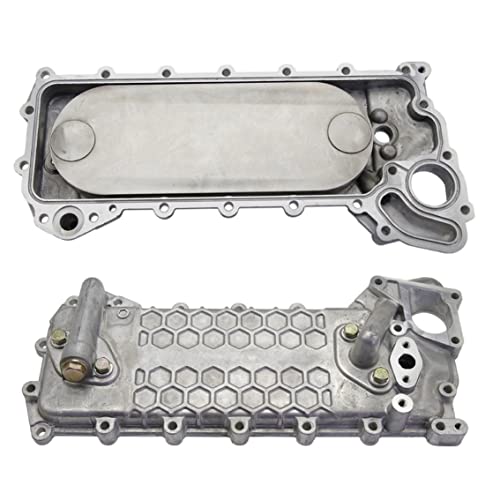 Núcleo del enfriador de aceite + cubierta 97333877 97334100 compatible con ISUZU 4HE1 NPR NPR-HD NQR Chevrolet W3500 W4500 W5500 W5500HD Tiltmaster GMC W3500 W4500 W5500 W50000 W500 W5 W5000 W5 HD hacia adelante 4. 8L 1998-2004