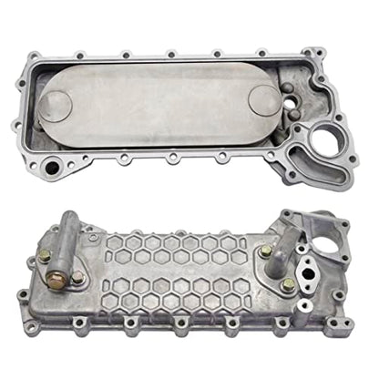 Núcleo del enfriador de aceite + cubierta 97333877 97334100 compatible con ISUZU 4HE1 NPR NPR-HD NQR Chevrolet W3500 W4500 W5500 W5500HD Tiltmaster GMC W3500 W4500 W5500 W50000 W500 W5 W5000 W5 HD hacia adelante 4. 8L 1998-2004