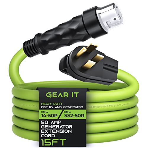 GearIT Cable de extensión de generador de 50 amperios (15 pies) NEMA 14-50P a SS2-50R Conector de bloqueo giratorio STW 6/3+8/1 AWG 125/250V para caja de entrada de alimentación de 50A, caravana, generador a casa, 15 pies