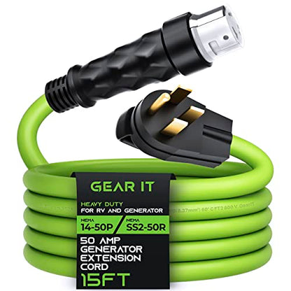 GearIT Cable de extensión de generador de 50 amperios (15 pies) NEMA 14-50P a SS2-50R Conector de bloqueo giratorio STW 6/3+8/1 AWG 125/250V para caja de entrada de alimentación de 50A, caravana, generador a casa, 15 pies