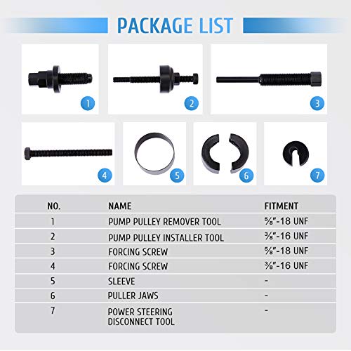 Orion Motor Tech Juego de herramientas de extractor de polea de dirección asistida, herramientas de instalación de extractor de poleas de bomba compatibles con vehículos Ford, GM y Chrysler