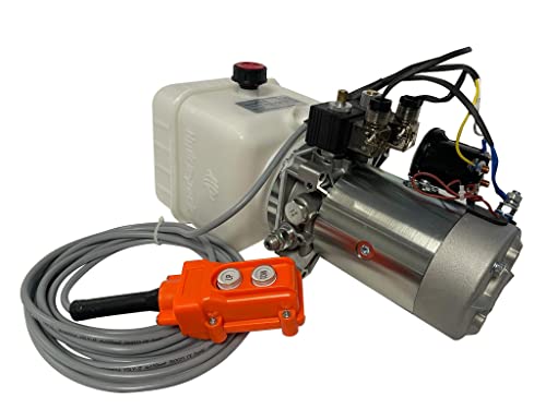 Bomba hidráulica de 12 voltios CC de efecto único para remolque volquete - Solenoide Unidad de potencia hidráulica de 12 V CC Tanque de plástico de 6 cuartos - Remolque volquete Paquete de energía hidráulica eléctrica
