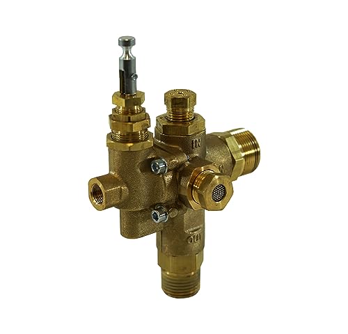 Repuesto para Atlas Copco 1312100497, entrada lateral de compresión de 3/4 pulgadas x salida MNPT de 1/2 pulgada, válvula de retención piloto de descargador combinado de 90 grados, viene con válvula de arranque en frío instalada, 140-175 PSI