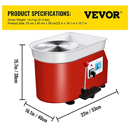 VEVOR Rueda de cerámica, máquina formadora de cerámica de 9.8 in, rueda eléctrica de cerámica de 350 W con pedal de palanca de pies ajustables, herramienta de arcilla de bricolaje con bandeja para trabajo de cerámica, arcilla de arte, bricolaje, 10 piezas