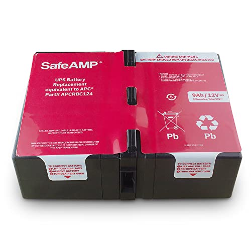 SafeAMP Batería de repuesto para UPS 9Ah, 24VDC VRLA APCRBC124 compatible con modelos de UPS APC BR1000G, BX1350M, BN1350G, BX1000G, BX1300G.