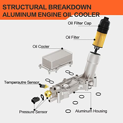 Enfriador de aceite de motor de aluminio 926-876 con adaptador de carcasa de filtro de aceite compatible con Jeep Chrysler 200 300 Dodge Charger Grand Cherokee Wrangler 3.6L V6 68105583AF 5184294AE 926-959