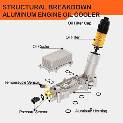 Enfriador de aceite de motor de aluminio 926-876 con adaptador de carcasa de filtro de aceite compatible con Jeep Chrysler 200 300 Dodge Charger Grand Cherokee Wrangler 3.6L V6 68105583AF 5184294AE 926-959