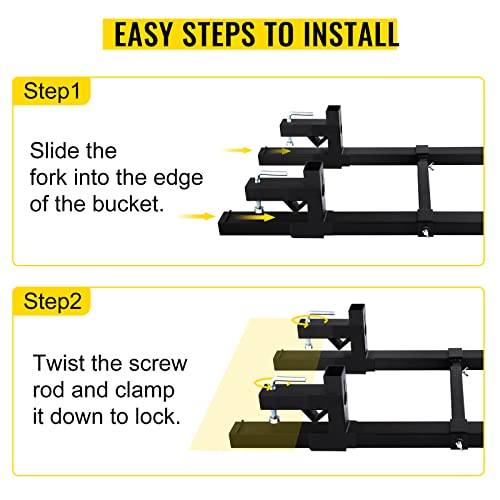 VEVOR Horquillas de palé, abrazadera de 1500 libras en horquillas de palé de 43 pulgadas de longitud total, horquillas de cubo de tractor con barra estabilizadora ajustable