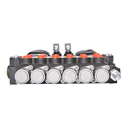 6 bobinas 11 GPM 3625 PSI válvula de control direccional hidráulica con 2 joystick, puertos SAE válvula de doble acción para tractores pequeños, tractores, cargadores, divisor de troncos