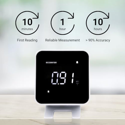 Ecosense EB100 EcoBlu, detector digital de radón, rápido y preciso, monitoreo a corto y largo plazo, pantalla LED de tamaño completo, fácil de usar