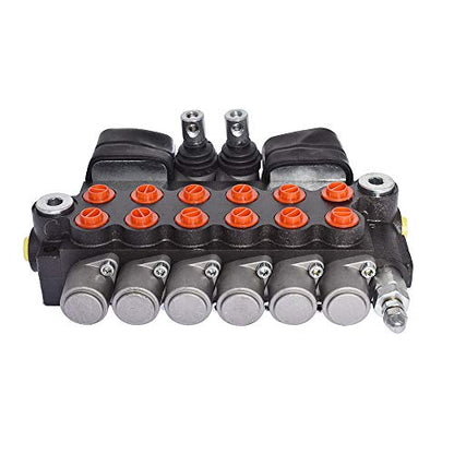 6 bobinas 11 GPM 3625 PSI válvula de control direccional hidráulica con 2 joystick, puertos SAE válvula de doble acción para tractores pequeños, tractores, cargadores, divisor de troncos