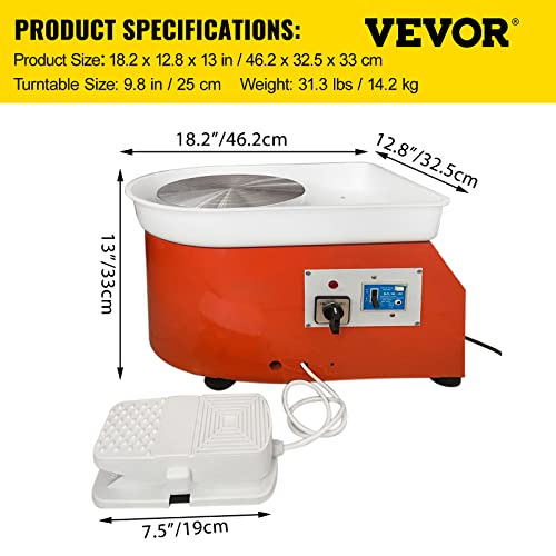 VEVOR Rueda de cerámica, máquina formadora de ruedas de cerámica de 9.8 in con juego de escultura, 0-300 rpm, velocidad ajustable, rueda de cerámica de 280 W, herramienta de arcilla para trabajos de cerámica, cerámica, arcilla