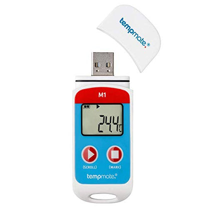 Registrador de datos de temperatura multiuso (rango: -22°F a 158°F) utilizado para cajas de vacunas, industria alimentaria, industria farmacéutica, transporte junto con certificación de calibración: Tempmate M1 por INSTRUKART