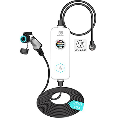 WISSENERGY Cargador eléctrico portátil de nivel 2 EV 40A 220V-240V con cable de 25 pies, estación de carga para el hogar EV, conector SAE J1772, NEMA 6-50 (40A, NEMA 6-50)