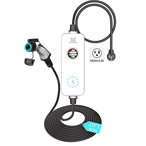 WISSENERGY Cargador eléctrico portátil de nivel 2 EV 40A 220V-240V con cable de 25 pies, estación de carga para el hogar EV, conector SAE J1772, NEMA 6-50 (40A, NEMA 6-50)